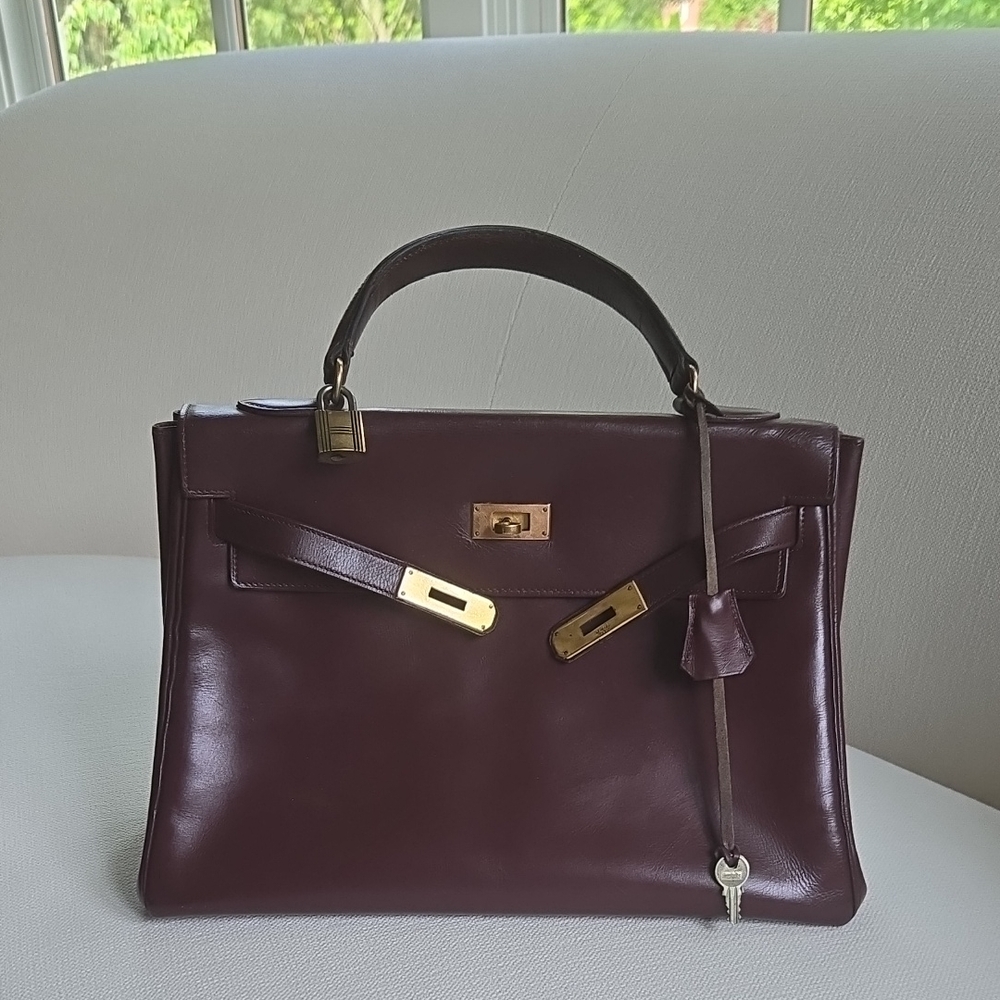 Hermes Kelly 28 Burgundy Leather Handbag